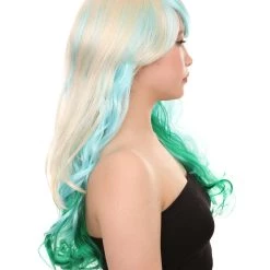 HPO Women's Mixed Color Long Curly Wavy Womens Wig | Fancy Party Event Ready Halloween Wig | Premium Breathable Capless Cap