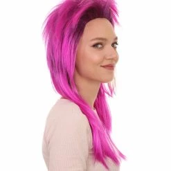 HPO Rock Star Mens Wig | Neon Purple Mullet Long Wig | Premium Breathable Capless Cap