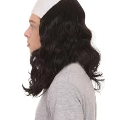 HPO Founding Father Mens Bald Long Black Wig | Wig With Cap Men's