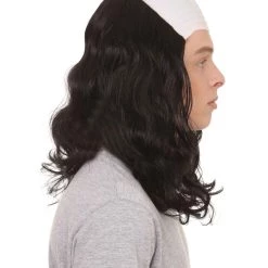 HPO Founding Father Mens Bald Long Black Wig | Wig With Cap Men's