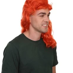 HPO 80's Orange Super Mullet Mens Wig | Pumkin Long Cosplay Halloween Wig | Premium Breathable Capless Cap