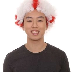 FLAGWIGS SALE England Sport Afro Fun Wig | Red White Jumbo Wig