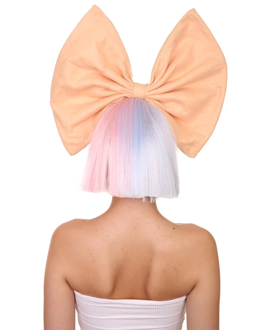 Adult Women's 9" Inch Short Length Halloween Two Tone Group Singer Wig With Bow, Synthetic Soft Fiber Hair, Perfect For Your Next Festival Convention And Group Bachelorette Party! | HPO