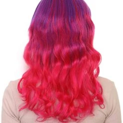 HPO Women's Long Wavy Two-tone Wig | Purple & Pink Colorful Wigs | Premium Breathable Capless Cap
