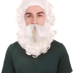 HPO Men's Professional Mens Santa Wig And Full Beard Set | White Merry Christmas Wig | Premium Breathable Capless Cap