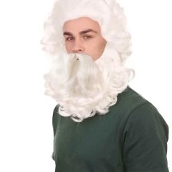HPO Men's Professional Mens Santa Wig And Full Beard Set | White Merry Christmas Wig | Premium Breathable Capless Cap