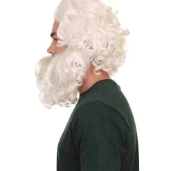 HPO Men's Professional Mens Santa Wig And Full Beard Set | White Merry Christmas Wig | Premium Breathable Capless Cap