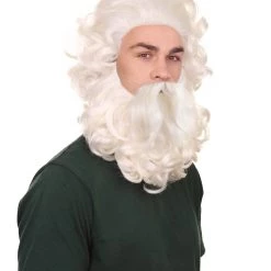 HPO Men's Professional Mens Santa Wig And Full Beard Set | White Merry Christmas Wig | Premium Breathable Capless Cap