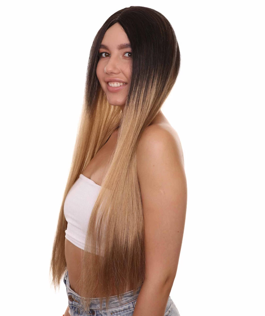 Adult Women's 32" Inch Extra Long Length Halloween Basic Valley Girl Ombre Costume Wig, Synthetic Soft Fiber Hair, Capless Cap Design For Breathability And Comfort! | HPO