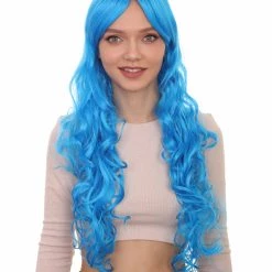 HPO Women's Long Curly Blue Womens Wig | Dramatical Cosplay Halloween Wig | Premium Breathable Capless Cap