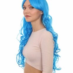 HPO Women's Long Curly Blue Womens Wig | Dramatical Cosplay Halloween Wig | Premium Breathable Capless Cap