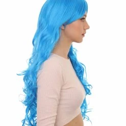 HPO Women's Long Curly Blue Womens Wig | Dramatical Cosplay Halloween Wig | Premium Breathable Capless Cap