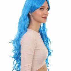 HPO Women's Long Curly Blue Womens Wig | Dramatical Cosplay Halloween Wig | Premium Breathable Capless Cap