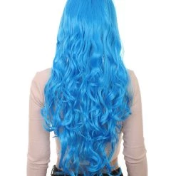 HPO Women's Long Curly Blue Womens Wig | Dramatical Cosplay Halloween Wig | Premium Breathable Capless Cap