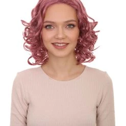 HPO Women's Pink Curly Womens Wig | Party Ready Fancy Cosplay Halloween Wig | Premium Breathable Capless Cap