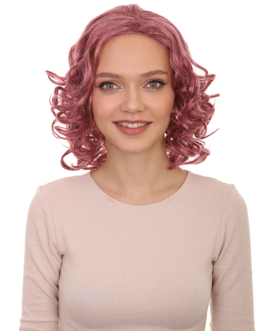 HPO Women's Pink Curly Womens Wig | Party Ready Fancy Cosplay Halloween Wig | Premium Breathable Capless Cap