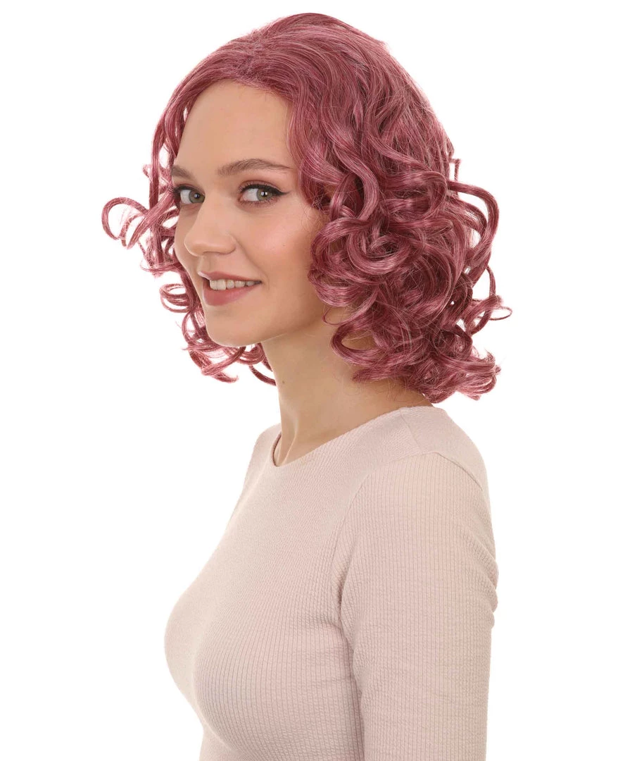 HPO Women's Pink Curly Womens Wig | Party Ready Fancy Cosplay Halloween Wig | Premium Breathable Capless Cap