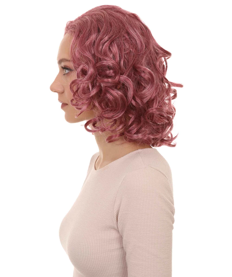 HPO Women's Pink Curly Womens Wig | Party Ready Fancy Cosplay Halloween Wig | Premium Breathable Capless Cap