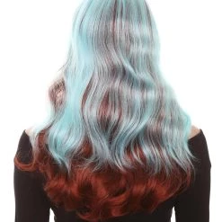 HPO Women's Long Wavy Blue & Brown Womens Wig | Fancy Party Event Ready Halloween Wig | Premium Breathable Capless Cap