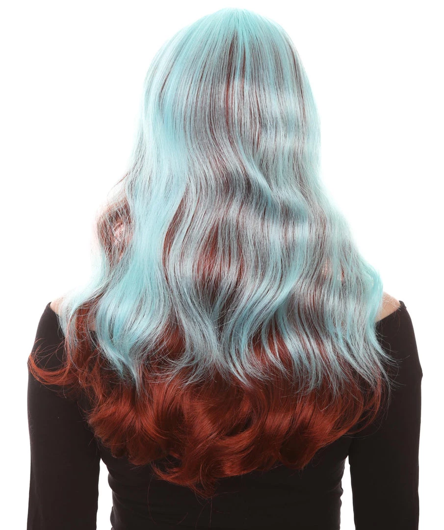 HPO Women's Long Wavy Blue & Brown Womens Wig | Fancy Party Event Ready Halloween Wig | Premium Breathable Capless Cap