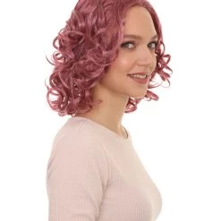 HPO Women's Pink Curly Womens Wig | Party Ready Fancy Cosplay Halloween Wig | Premium Breathable Capless Cap