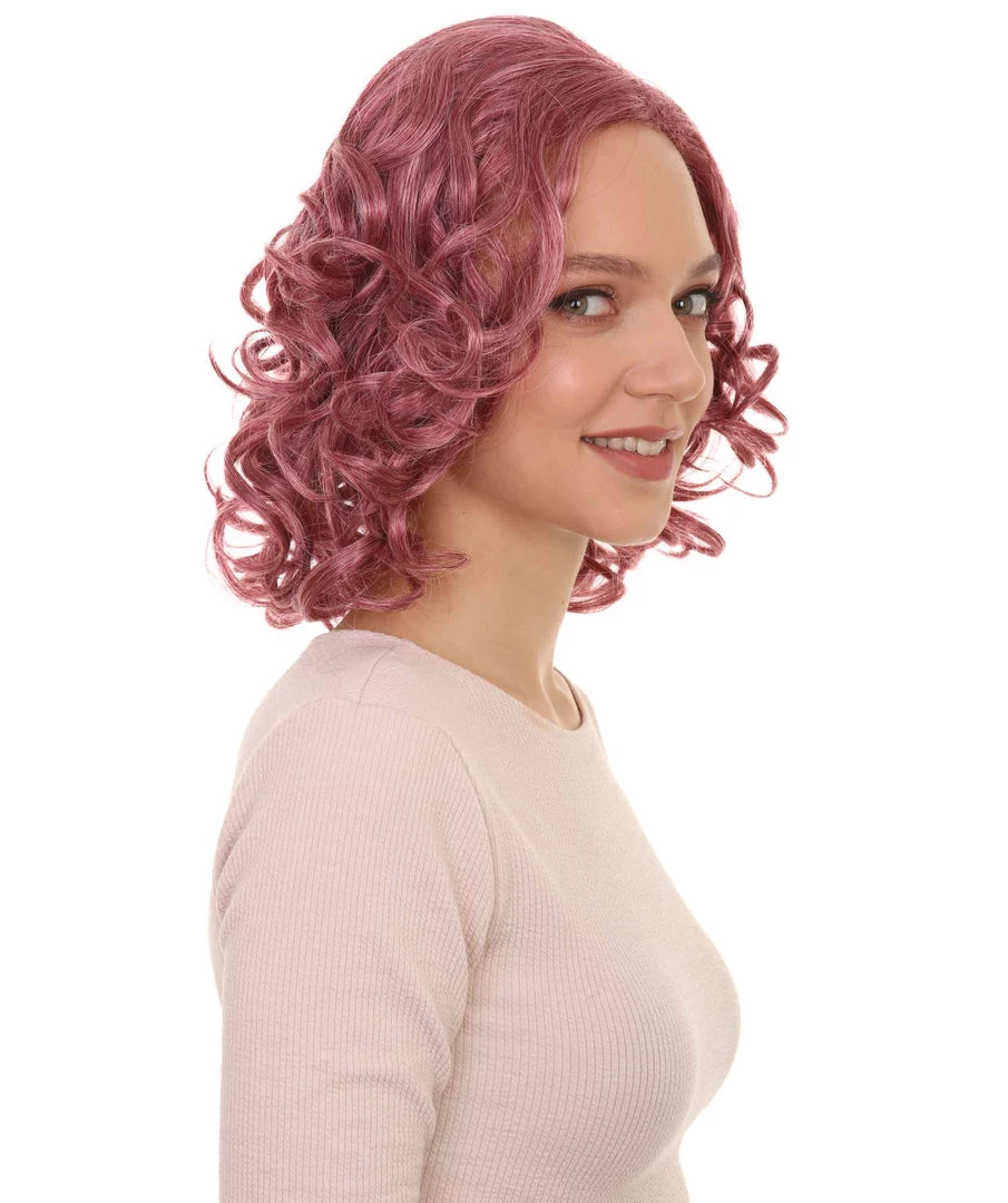 HPO Women's Pink Curly Womens Wig | Party Ready Fancy Cosplay Halloween Wig | Premium Breathable Capless Cap