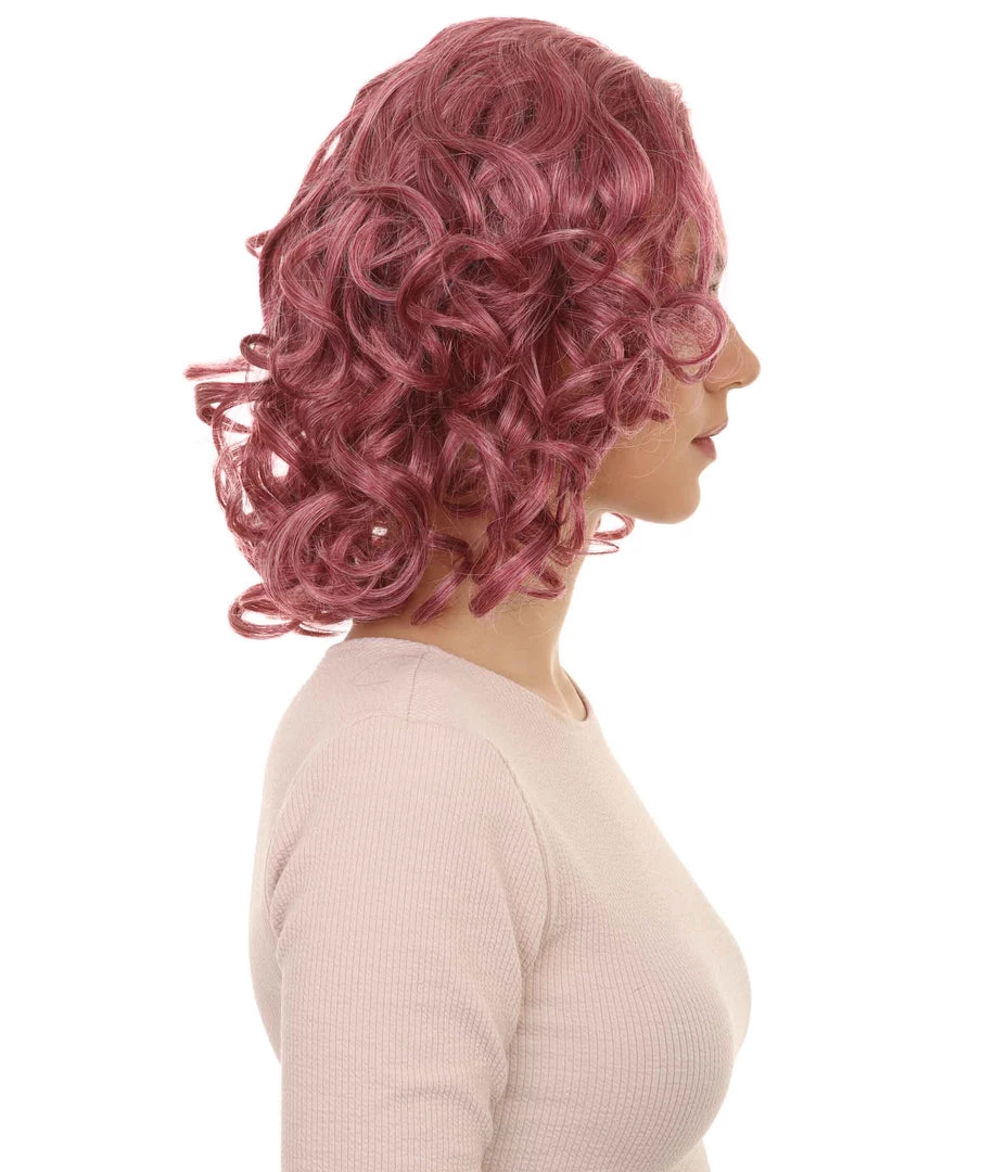 HPO Women's Pink Curly Womens Wig | Party Ready Fancy Cosplay Halloween Wig | Premium Breathable Capless Cap