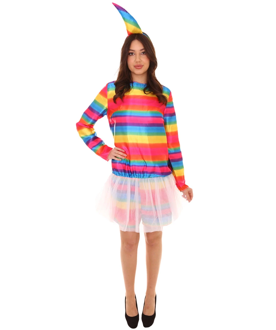 HPO Adult Women's Unicorn 2 Piece Costume | Rainbow Cosplay Costume