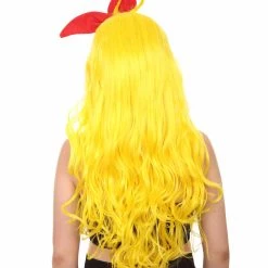 HPO Womens Manga Wig With Red Bow Set | Yellow TV/Movie Wigs | Premium Breathable Capless Cap