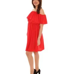 HPO Adult Women's Off Shoulder Party Dress Costume | Red Halloween Costume