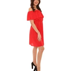 HPO Adult Women's Off Shoulder Party Dress Costume | Red Halloween Costume