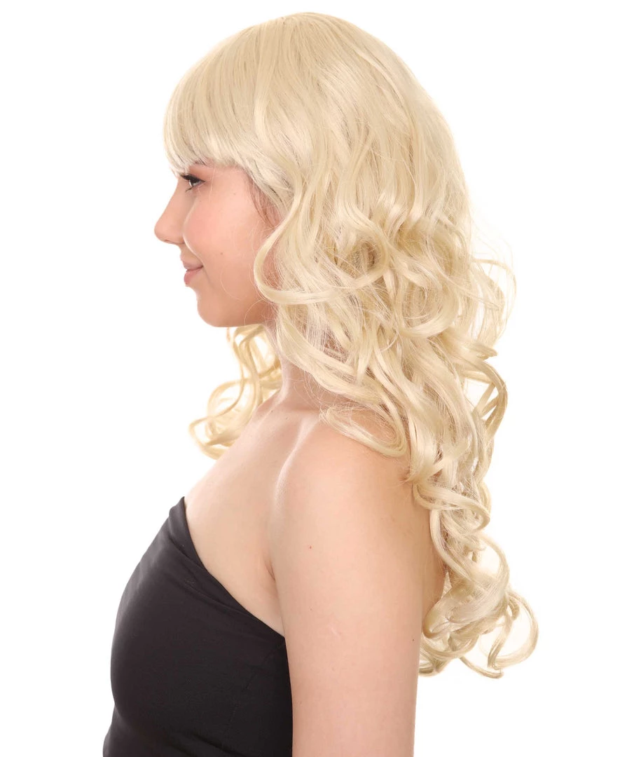 HPO Blonde Long Curly Sexy Womens Wig | Long Curly Fashion Cosplay Halloween Wig | Premium Breathable Capless Cap Women's