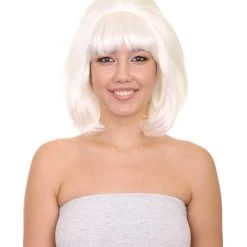 HPO 60's Groovy Bouffant Womens Wig | White Vintage Wig | Premium Breathable Capless Cap