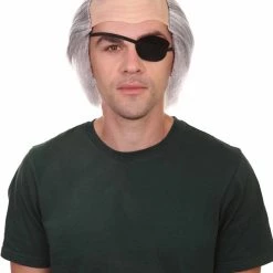 HPO Mens Grey Bald Cap Wig With Eye Patch | Cosplay Halloween Wig Men's
