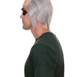 HPO Mens Grey Bald Cap Wig With Eye Patch | Cosplay Halloween Wig Men's