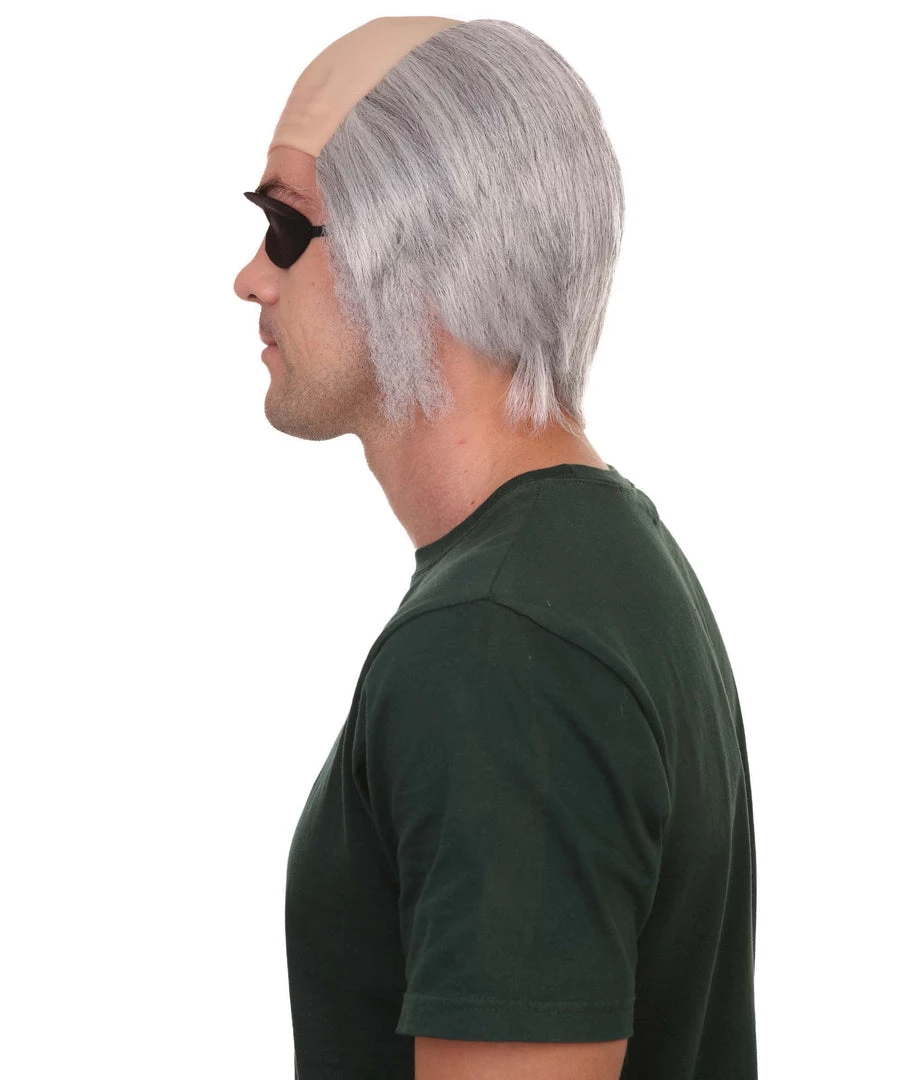 HPO Mens Grey Bald Cap Wig With Eye Patch | Cosplay Halloween Wig Men's