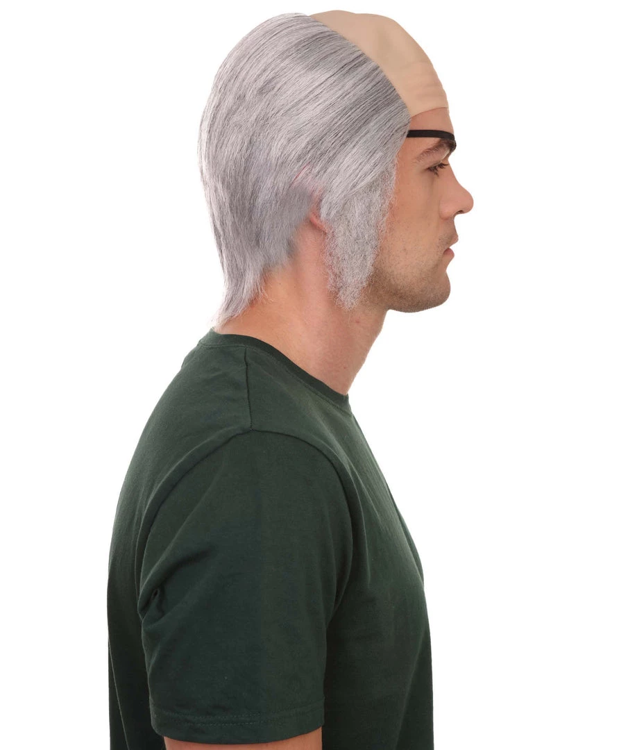 HPO Mens Grey Bald Cap Wig With Eye Patch | Cosplay Halloween Wig Men's