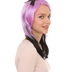 HPO Women's Womens Purple Black Cheerleader Wig | Party Ready Fancy Cosplay Halloween Wig | Premium Breathable Capless Cap