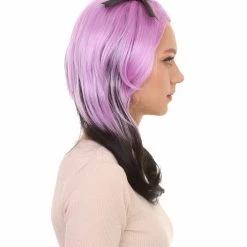HPO Women's Womens Purple Black Cheerleader Wig | Party Ready Fancy Cosplay Halloween Wig | Premium Breathable Capless Cap