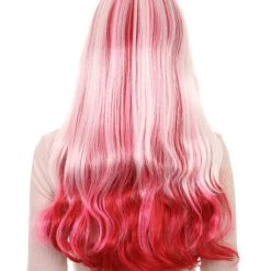 HPO Womens Fashion Lady Cosplay Long Curly Wavy Wig | White & Red Party Wigs | Premium Breathable Capless Cap