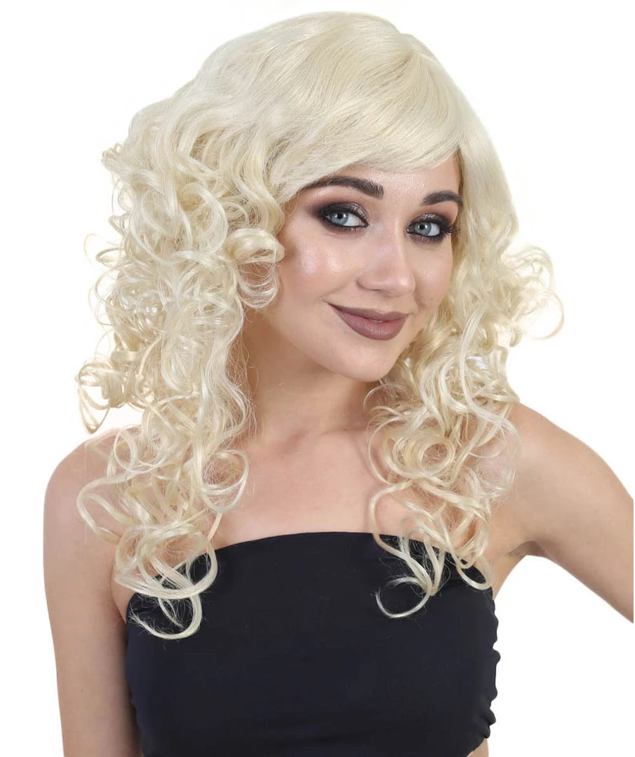 HPO Men's Blonde Curly Long Womens Wig | Glamour Fashion Cosplay Halloween Wig | Premium Breathable Capless Cap