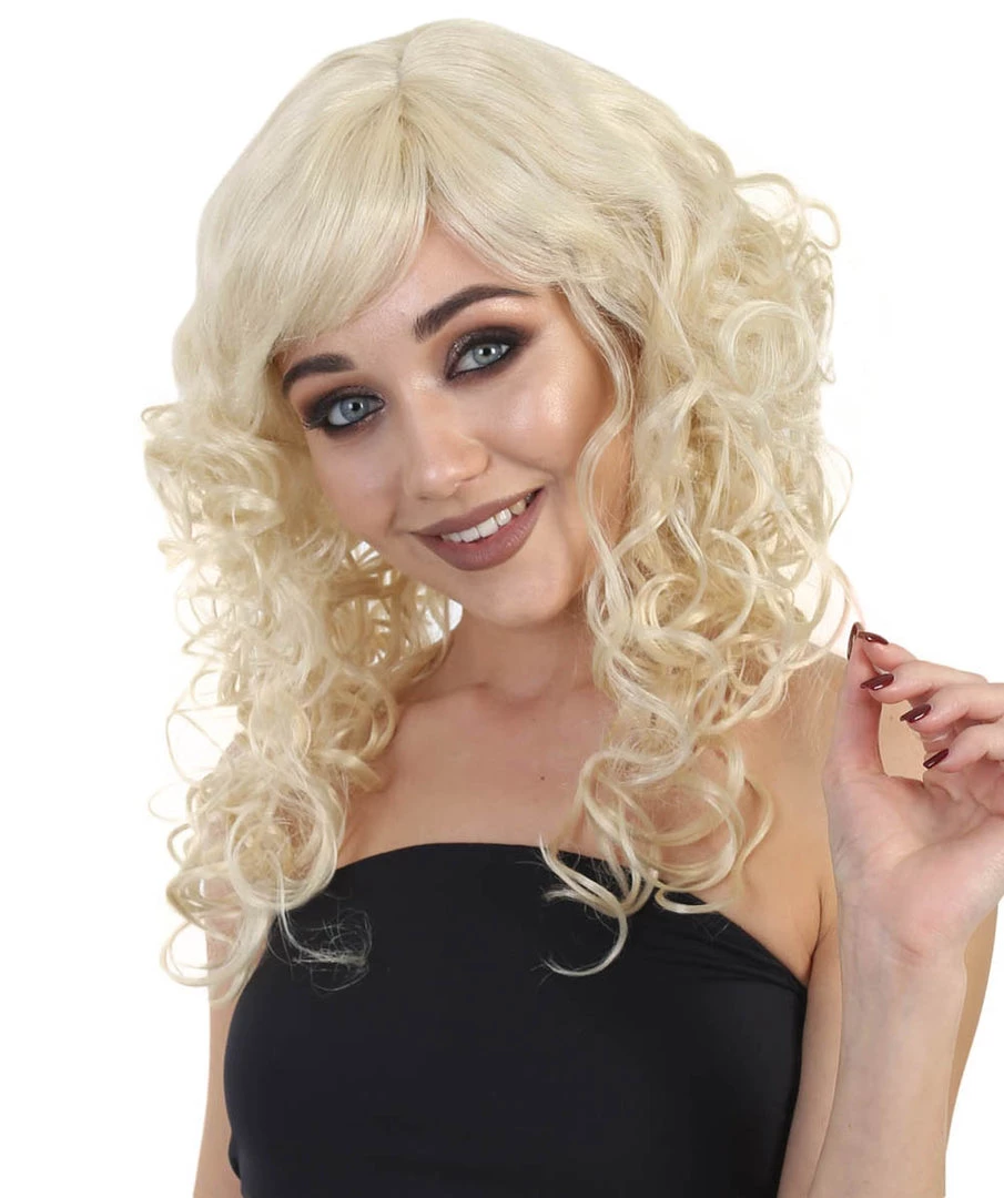 HPO Men's Blonde Curly Long Womens Wig | Glamour Fashion Cosplay Halloween Wig | Premium Breathable Capless Cap