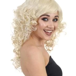 HPO Men's Blonde Curly Long Womens Wig | Glamour Fashion Cosplay Halloween Wig | Premium Breathable Capless Cap