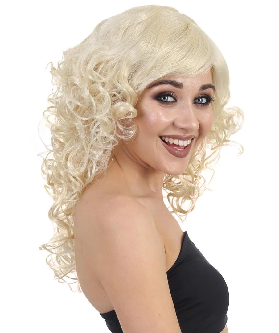 HPO Men's Blonde Curly Long Womens Wig | Glamour Fashion Cosplay Halloween Wig | Premium Breathable Capless Cap