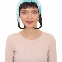 HPO Horror Blue Black Womens Wig | Gothic Black Sky Blue Fancy Halloween Wig | Premium Breathable Capless Cap Men's