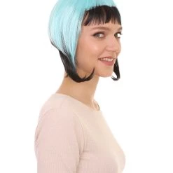 HPO Horror Blue Black Womens Wig | Gothic Black Sky Blue Fancy Halloween Wig | Premium Breathable Capless Cap Men's