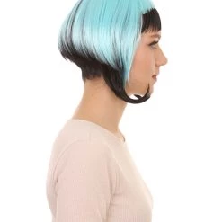 HPO Horror Blue Black Womens Wig | Gothic Black Sky Blue Fancy Halloween Wig | Premium Breathable Capless Cap Men's