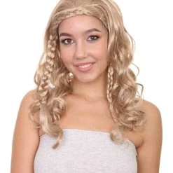 HPO Men's Long Curly Wave Braided Womens Wigs | Traditional Princess Blonde Wig | Premium Breathable Capless Cap