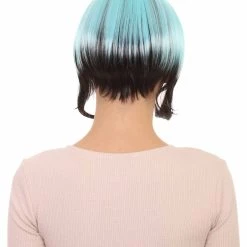 HPO Horror Blue Black Womens Wig | Gothic Black Sky Blue Fancy Halloween Wig | Premium Breathable Capless Cap Men's