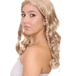 HPO Men's Long Curly Wave Braided Womens Wigs | Traditional Princess Blonde Wig | Premium Breathable Capless Cap